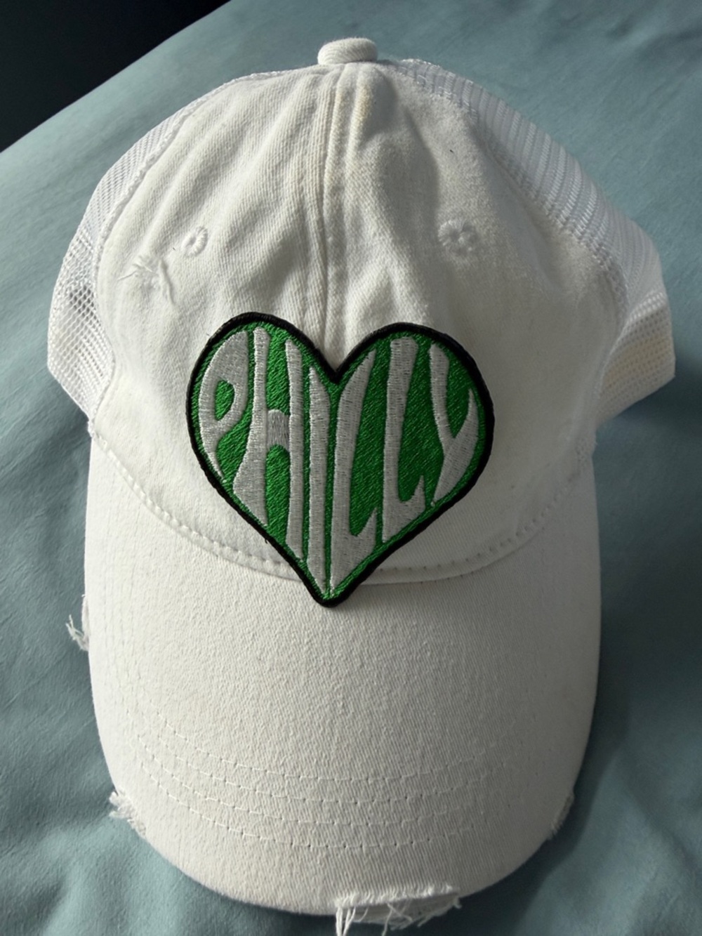 White Baseball Cap with Green Heart Patch